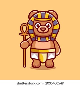 cute bear pharaoh carrying a stick, perfect for pharaoh icons or stickers in the shape of cute animals and can also be used as key chains or used for Halloween items