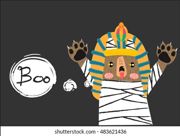 cute bear in pharaoh mummy costume .Halloween cartoon vector .