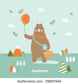 cute bear picnic in summer
