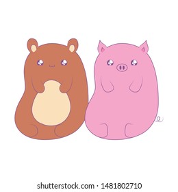 cute bear with piggy baby animals kawaii style