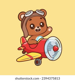 Cute Bear Pilot Riding Plane Cartoon Vector Icon Illustration. Animal Transportation Icon
Concept Isolated Premium Vector.Flat Cartoon Style