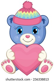 Cute bear with a pink heart