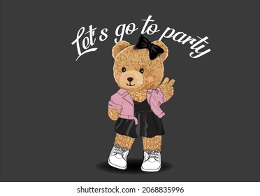 cute bear with pink jacket hand drawn