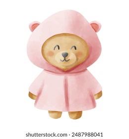 Cute bear in pink raincoat 