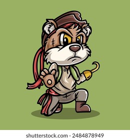 cute bear pirate cartoon character design illustration