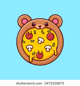 Cute Bear Pizza Cartoon Vector Icon Illustration. Animal Food Icon Concept Isolated Premium Vector. Flat Cartoon Style