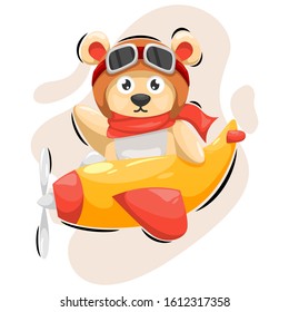 Cute bear with plane cartoon design vector