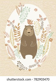 cute bear in plants illustration