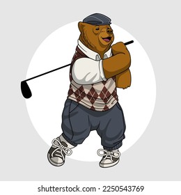 vector de dibujos animados de golf de oso lindo