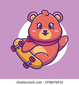 Cute bear play skateboard cartoon