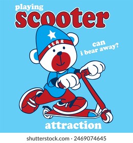 cute bear played scooter, designs can be used for cards and decorations