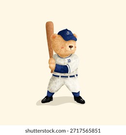 Cute Bear Playing Baseball illustration