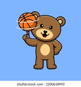 Cute Bear Playing Basket Ball Cartoon Vector Icon Illustration. Flat Cartoon Concept