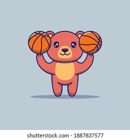Cute bear playing basketball alone