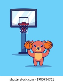 Cute bear playing basketball alone