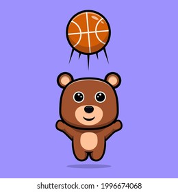 cute bear playing basketball cartoon character