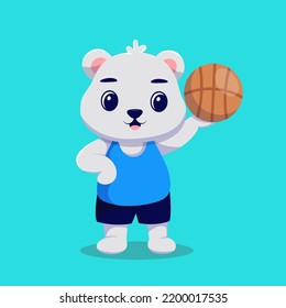 Cute Bear Playing Basketball Cartoon Vector Illustration