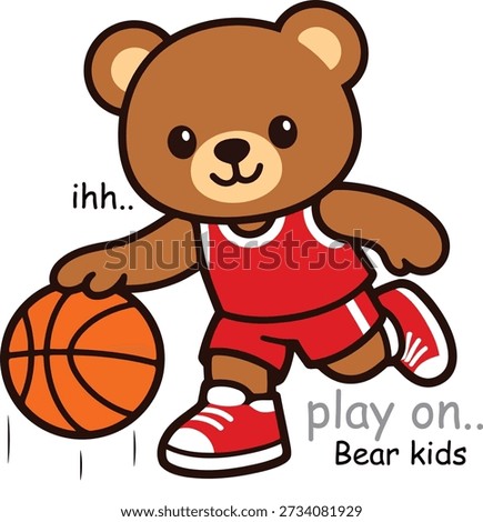 Cute Bear Playing Basketball Cartoon