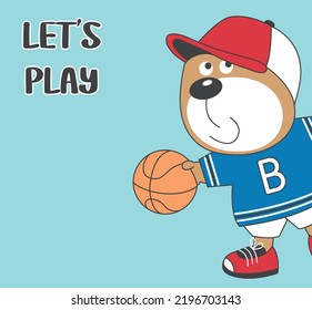 Cute bear playing basketball, cute bear playing sports, cute bear