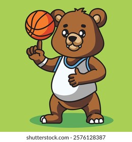 Cute Bear Playing Basketball. Vector Cartoon Illustration. Animal Character Icon Concept Isolated Premium Vector. Flat Vector Illustration. Doodle Cartoon Illustration Style. Suitable for Any Project