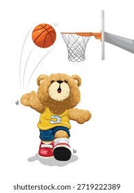Oso lindo que juega al estilo de la Ilustración vectorial del baloncesto
