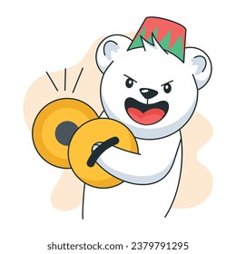 Cute bear playing cymbals, doodle style sticker 