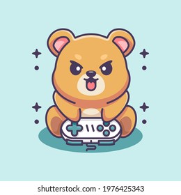 Cute bear playing gaming cartoon