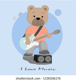 Cute bear playing a guitar flat character style