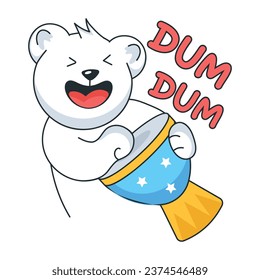 Cute bear playing hand drum, flat sticker 
