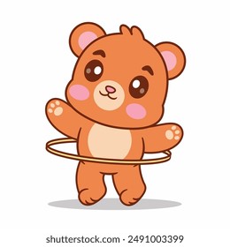 Cute Bear Playing Hula Hoop Cartoon Vector Icon Illustration. Animal Sport Icon Isolated Premium Vector.  Cartoon Style