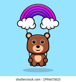 cute bear playing on the sky cartoon character