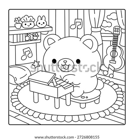 Cute Bear Playing Piano in Cozy Room – Kids Coloring Pages