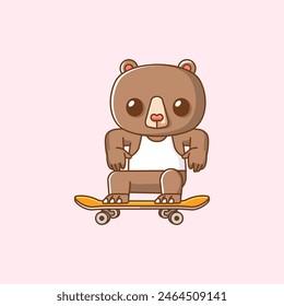 a Cute bear Playing Skateboard animal kawaii chibi character mascot illustration outline style design