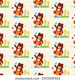Cute bear playing skateboard Seamless pattern. for fabric, print, textile and wallpaper