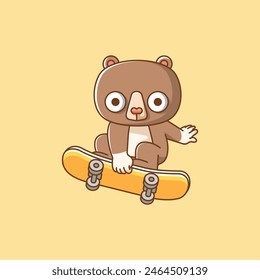 a Cute bear Playing Skateboard trick animal kawaii chibi character mascot illustration outline style