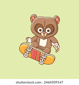a Cute bear Playing Skateboard trick animal kawaii chibi character mascot illustration