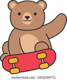 Cute bear playing skateboard. Vector illustration.