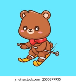 Cute Bear Playing Ski Cartoon Vector Icon Illustration. Animal 
Sport Icon Concept Isolated Premium Vector. Flat Cartoon 
Style 