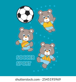 urso bonito jogando futebol. Ilustração de desenho animado vetorial