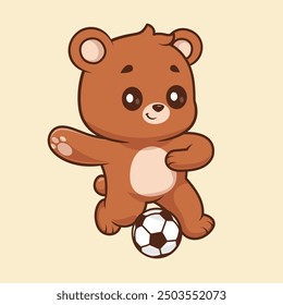 Cute Bear Playing Soccer Cartoon Vector Icon Illustration. Animal Sport Icon Concept Isolated Premium Vector. Flat Cartoon Style