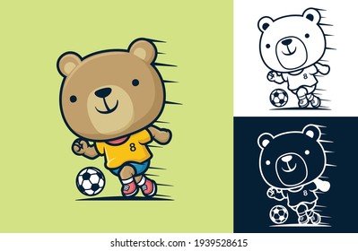 Cute bear playing soccer. Vector cartoon illustration in flat icon style