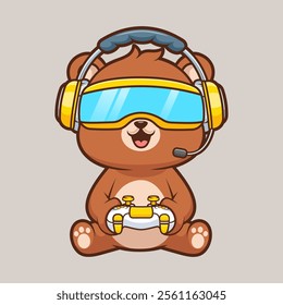 Cute Bear Playing Vr Game With Controller Cartoon Vector 
Icon Illustration. Animal Technology Icon Concept Isolated 
Premium Vector. Flat Cartoon Style 