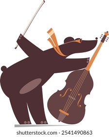 Cute bear plays cello. Cartoon bear with cello and fiddlestick	