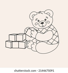 Cute bear plays with cubes coloring page