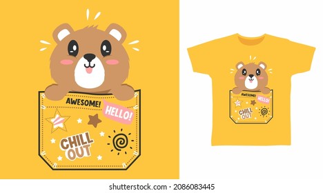 Cute Bear In The Pocket Tee Design Concept