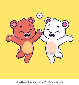 Ilustración Del Icono Del Vector De Caricatura Del Oso Y El Oso Polar. Concepto de icono de la naturaleza animal Vector Premium aislado. Estilo de dibujo plano