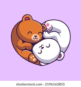 Cute Bear and Polar Bear Sleeping Together Cartoon Vector Icon Illustration. Animal Nature Icon Concept Isolated Premium Vector. Flat Cartoon Style