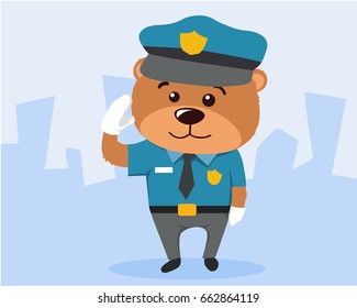 Cute Bear in Police Uniform Illustration Suitable for Education, Card, T-Shirt, Social Media, Print, Book, Stickers, and Any Other Kids Related Activities