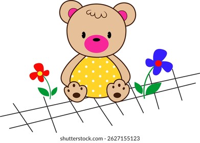 Cute bear with polkadot, yellow polkadot, flowery bear