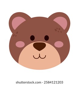 Cute bear portrait. Animal face illustration for kids. Vector isolated on white background